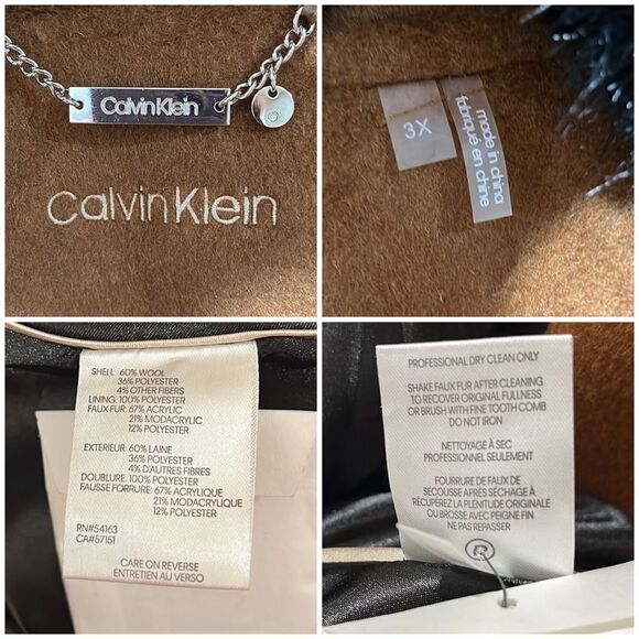 Calvin Klein Single-Breasted Wool Blend Faux-Fur Coat Size 3X NWT - Picture 15 of 16